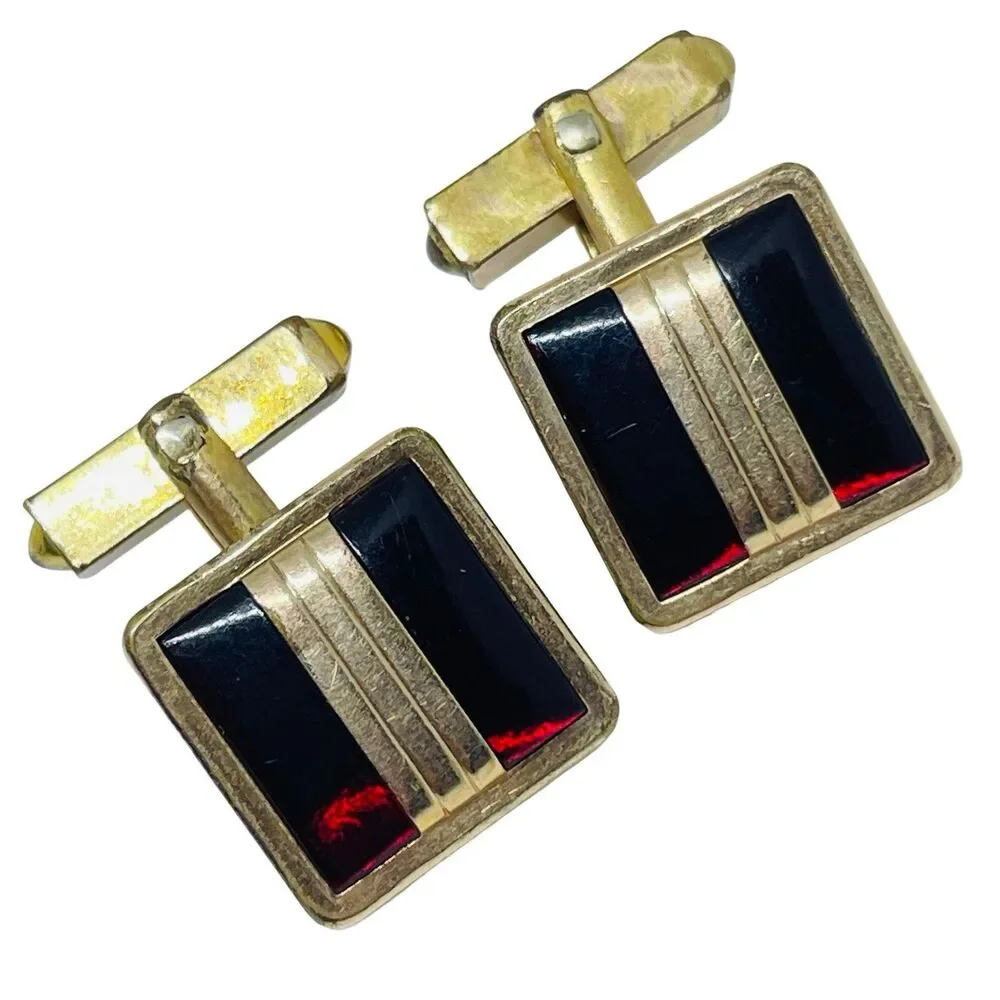 Vintage SWANK signed 10k gp gold plated red glass designer cufflinks